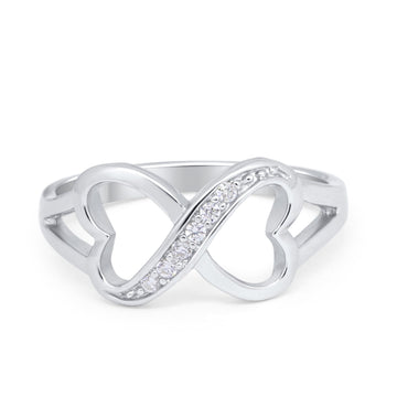Crisscross Double Heart Promise Ring Round Cubic Zirconia 925 Sterling Silver